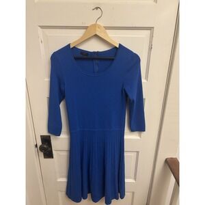 Talbots Women's Blue Pleated Sweater Dress Fit Flare‎ Knit Size Small Petite
